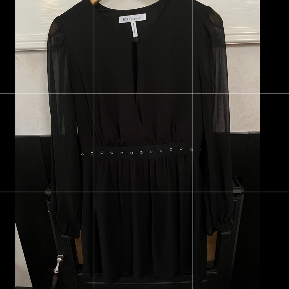 BCBGeneration Black Long Sleeve Dress with Silver Detailing on Waist